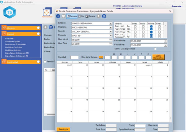 Registro de Ordenes en MediaAdmin®